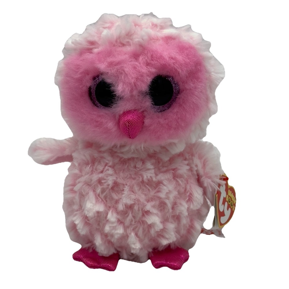 TY Beanie Boos Fuzzy Pink Owl 6 Inch Plush Twiggy‎ Jan 11 Glitter Eyes 2017 Tags